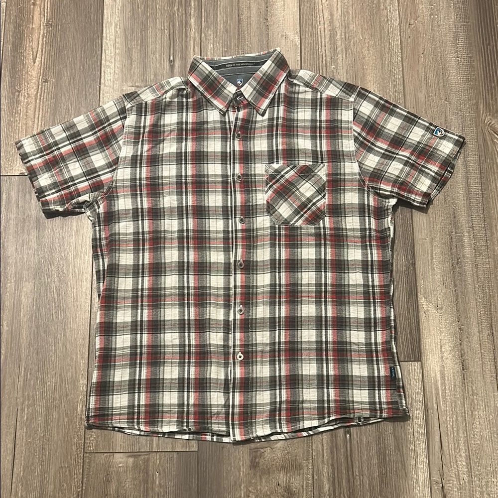 Kuhl Size L Casual Red and Black Button Down Shirt with Short Sleeves